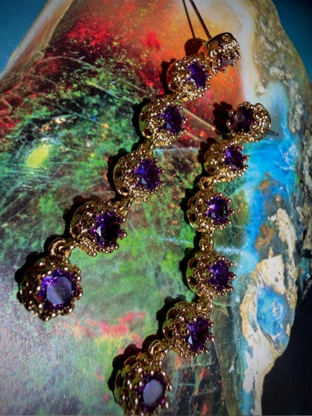 Feed me gems amethyst baby crown Drop Earrings